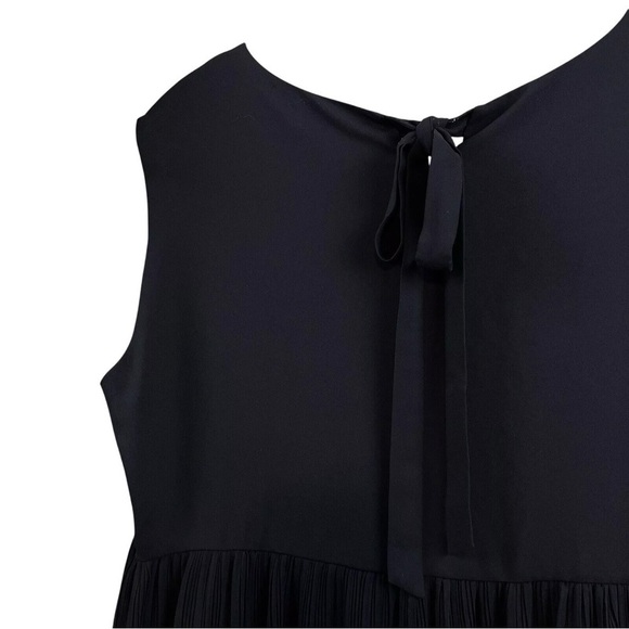 Claudie Pierlot Babydoll Pleated Crepe Lace Trim Tie Dress Black Size 38 US 6 - Picture 5 of 9